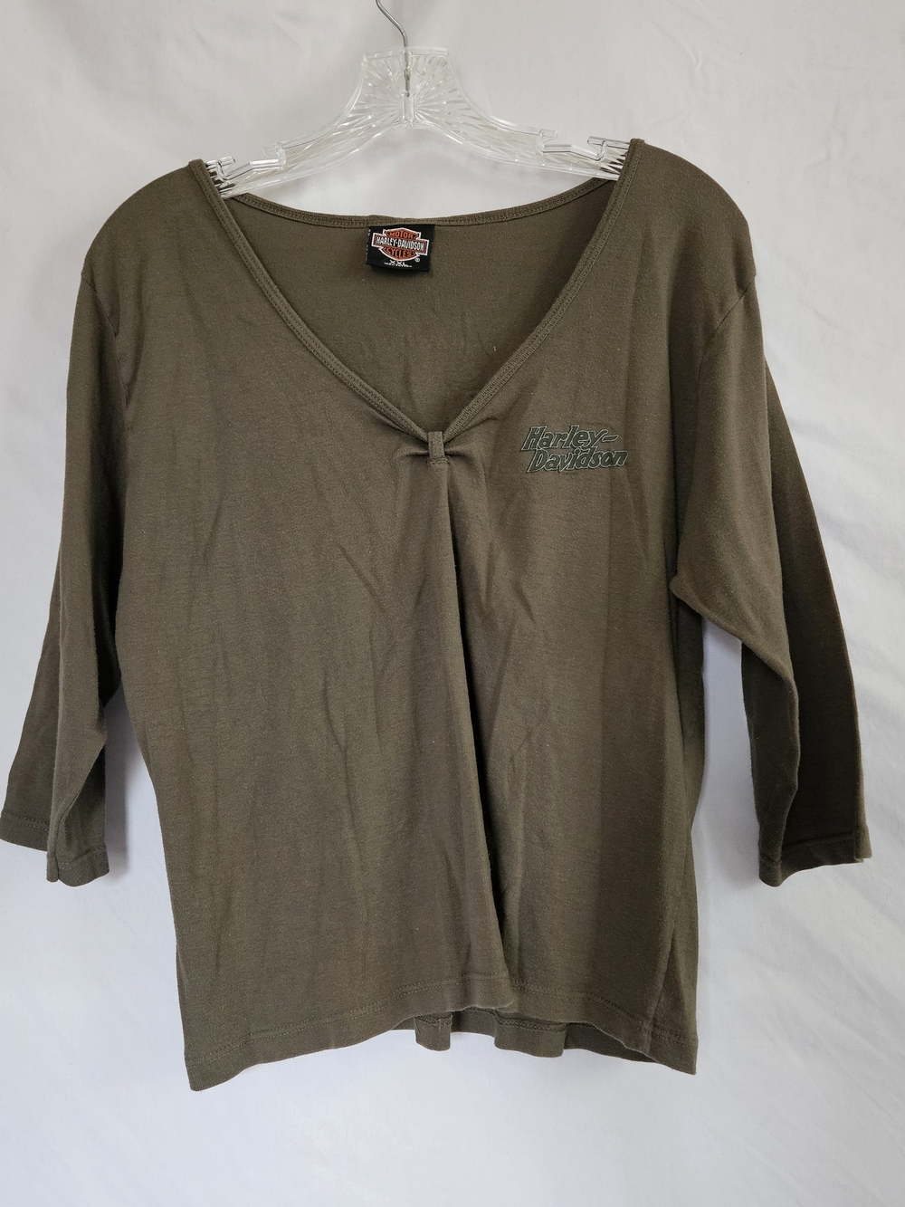 Harley-Davidson Women's Olive Green V-Neck Top Plus Womens Y2K XXL Bikercore